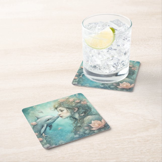 Dolphin Fantasy 3 Square Paper Coaster (Insitu)