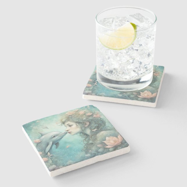 Dolphin Fantasy 3 Stone Coaster (Side)
