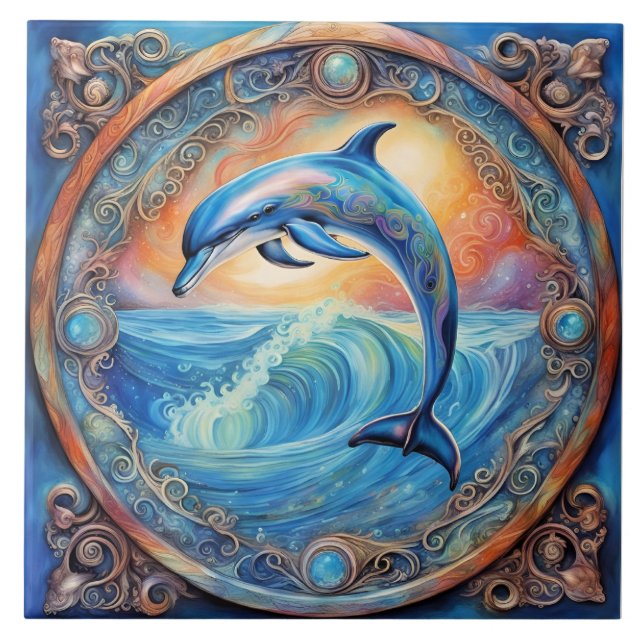 Dolphin fantasy ceramic tile (Front)