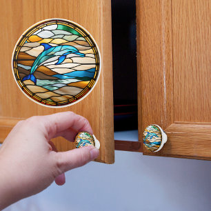 Dolphin Faux Stained Glass Ceramic Knob