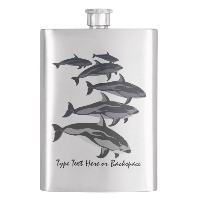 Dolphin Flask Custom White Sided Dolphin Art Flask (Front)