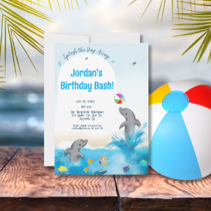 Dolphin Fun Beach Volleyball Kids Graphic Invitation