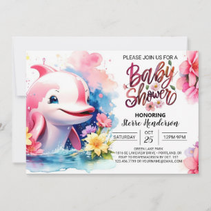 Dolphin Girl Baby Shower Invitation