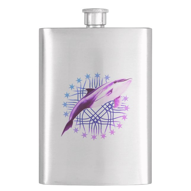 Dolphin Graphic Design Hip Flask (Front)