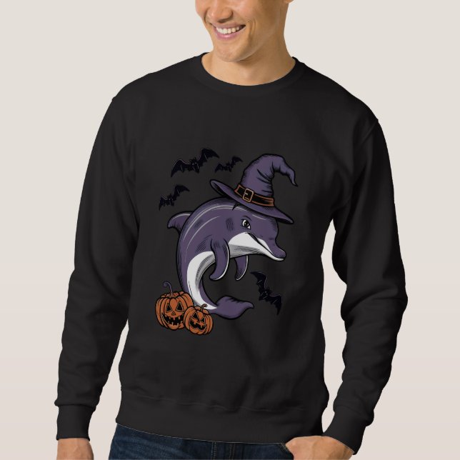 Dolphin Halloween Costume Scary Pumpkin Bat Witch Sweatshirt (Front)
