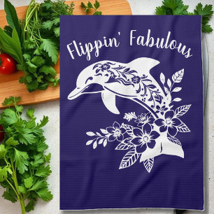 Dolphin-Hawaiian-Fisherman Core-Blue Tea Towel