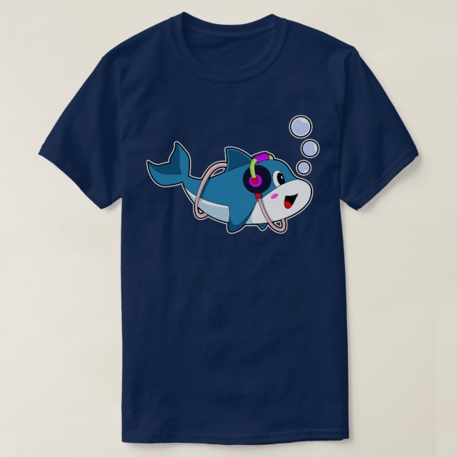 Dolphin Headphone Music T-Shirt (Design Front)