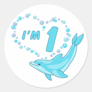 Dolphin Heart 1st Birthday Classic Round Sticker