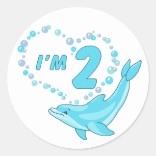 Dolphin Heart 2nd Birthday Classic Round Sticker