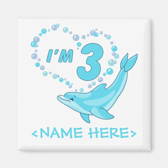 Dolphin Heart 3rd Birthday Magnet (Front)