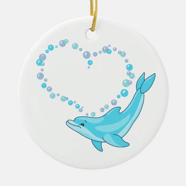 Dolphin Heart Ceramic Tree Decoration (Front)