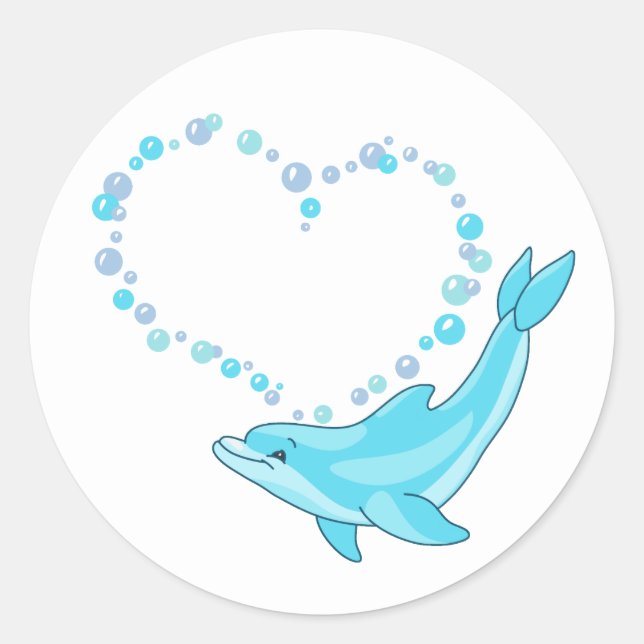 Dolphin Heart Classic Round Sticker (Front)