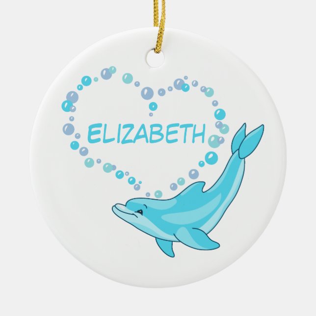 Dolphin Heart Personalised Ceramic Tree Decoration (Front)