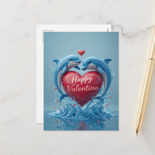 Dolphin Heart Valentine Ocean Love Romantic Holiday Postcard