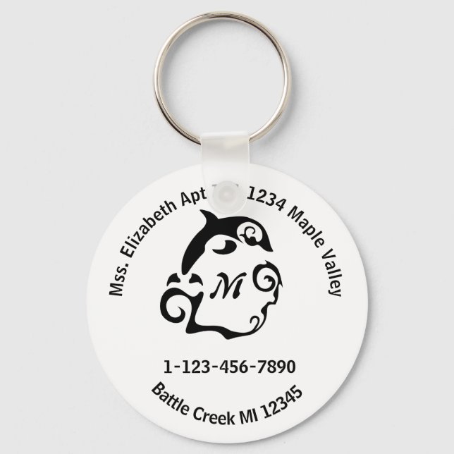 Dolphin Home Contact Info Phone Address Keychain (Front)