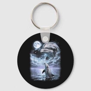 Dolphin Howling At Moon 90s Retro Sea Animal Key Ring