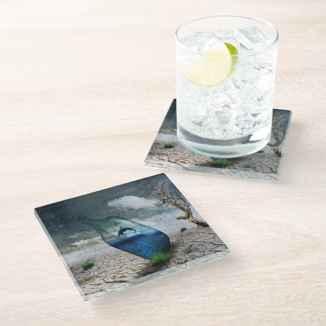 Dolphin In A Bottle Glass Coaster (Angled)