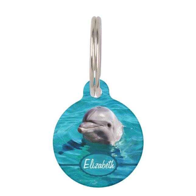 Dolphin in Blue Water Photo Pet Tag (Front)
