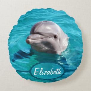 Dolphin in Blue Water Photo Round Cushion