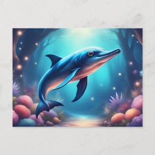 Dolphin in Enchanted Underwater Forest Postcard