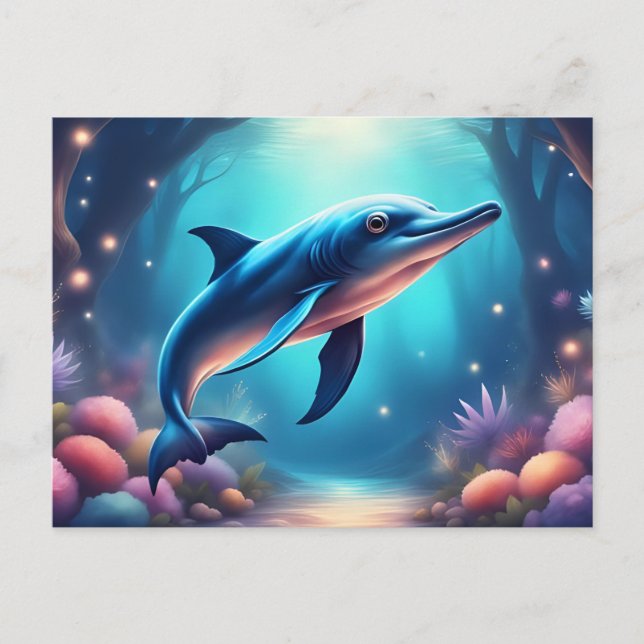 Dolphin in Enchanted Underwater Forest  Postcard (Front)