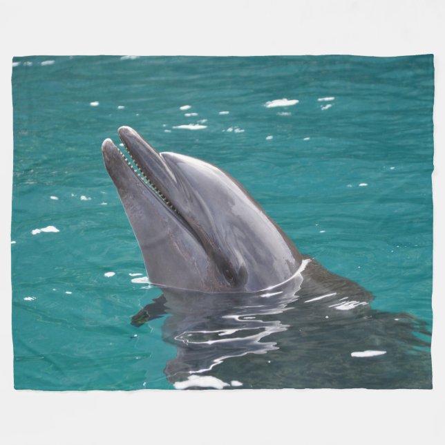 Dolphin In Green Fleece Blanket (Front (Horizontal))