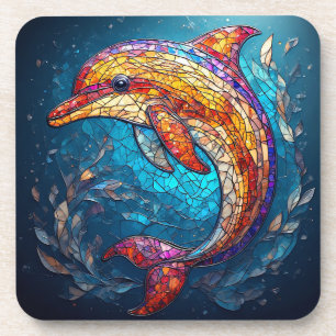 Dolphin in Intricate Stained Glass Artistic Style Coaster