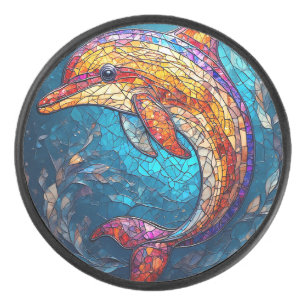 Dolphin in Intricate Stained Glass Artistic Style Hockey Puck