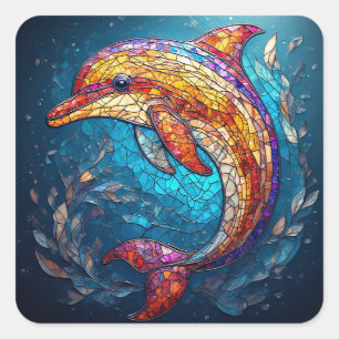 Dolphin in Intricate Stained Glass Artistic Style Square Sticker