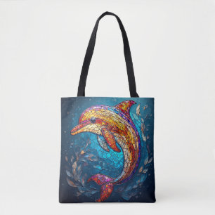 Dolphin in Intricate Stained Glass Artistic Style Tote Bag