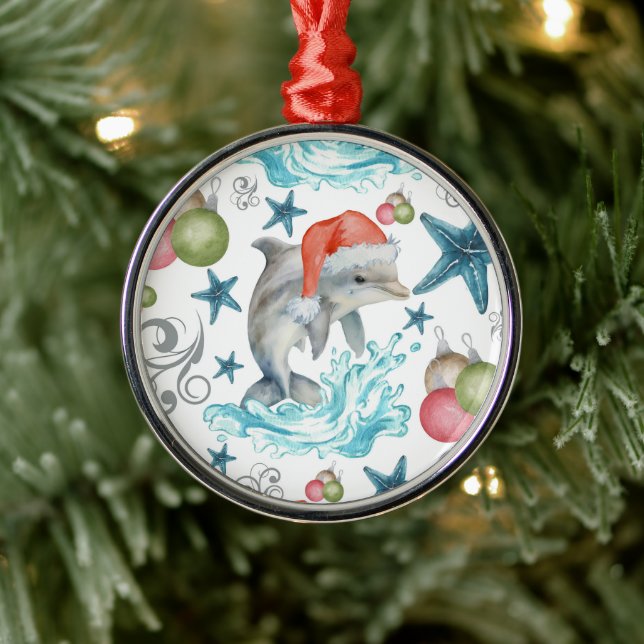 Dolphin in Santa Hat Christmas Ornament Keepsake (Tree)