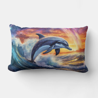 Dolphin In The Galaxy Design by Rich AMeN Gill Lumbar Cushion