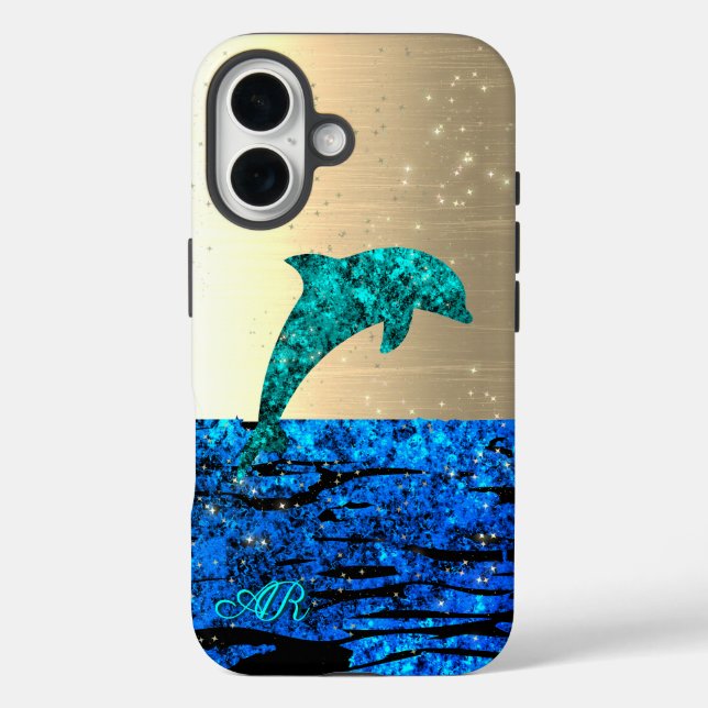 Dolphin in the sea, sparkling, monogrammed  Case-Mate iPhone case (Back)