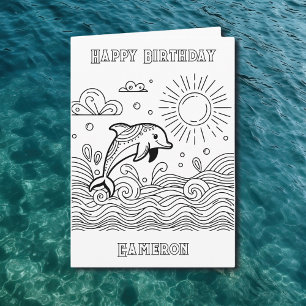 Dolphin in the Waves Kid's Colouring Birthday Card