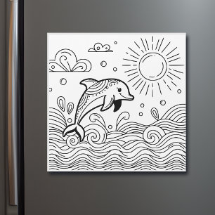 Dolphin in the Waves Kid's Colouring Page