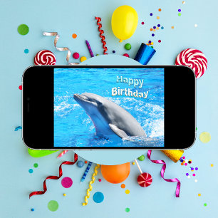 Dolphin In Water Happy Birthday Card