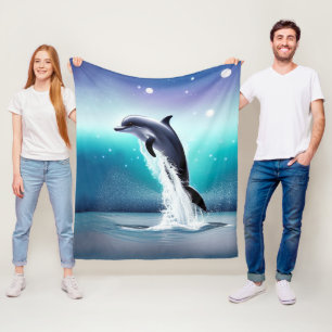 Dolphin Jumping In The Ocean Fleece Blanket