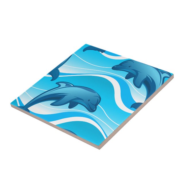 Dolphin jumping waves ceramic tile (Side)