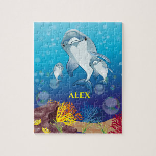 Dolphin kids puzzle with child's name.
