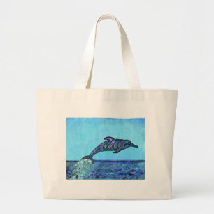 Dolphin leap large tote bag
