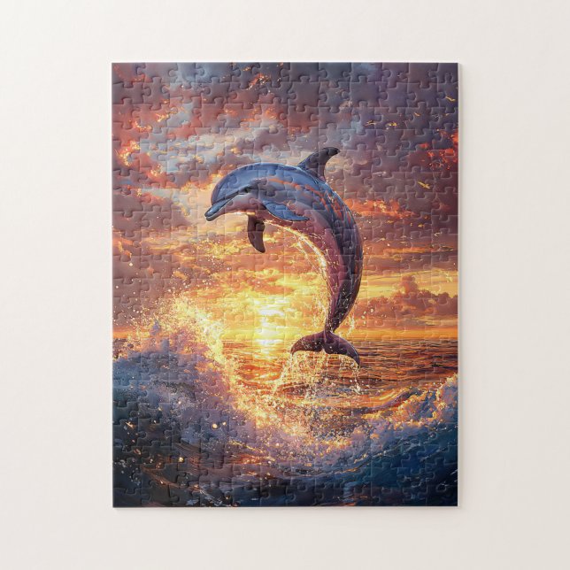 Dolphin Leaping at Sunset Jigsaw Puzzle (Vertical)