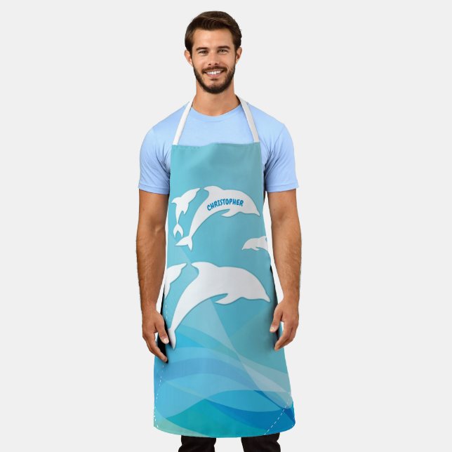 Dolphin Leaping in Ocean Personalised Apron (Worn)