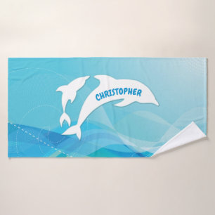 Dolphin Leaping in Ocean Personalised Bath Towel