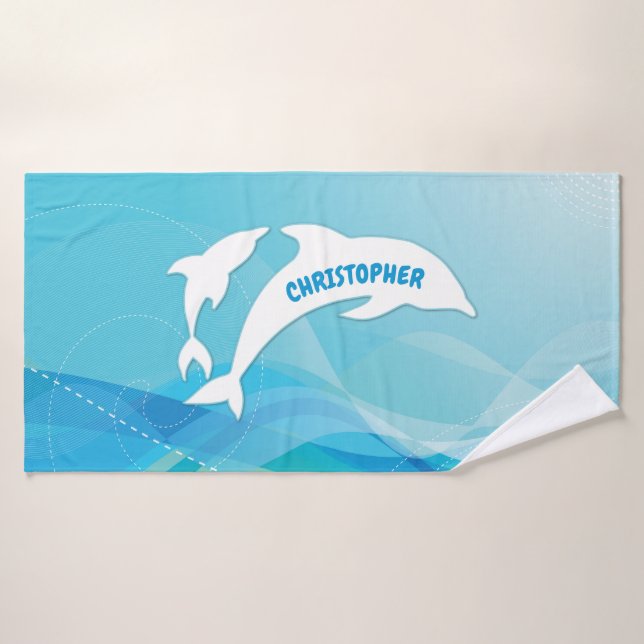 Dolphin Leaping in Ocean Personalised Bath Towel (Bath Towel)