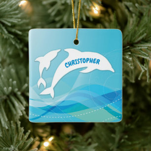 Dolphin Leaping in Ocean Personalised Ceramic Ornament