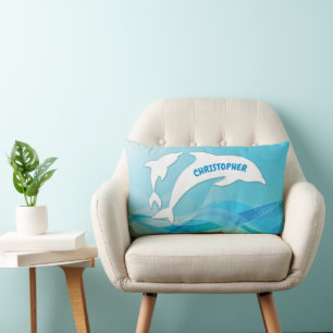 Dolphin Leaping in Ocean Personalised Lumbar Cushion