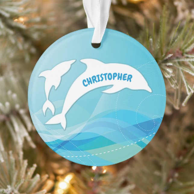 Dolphin Leaping in Ocean Personalised Ornament (Tree)
