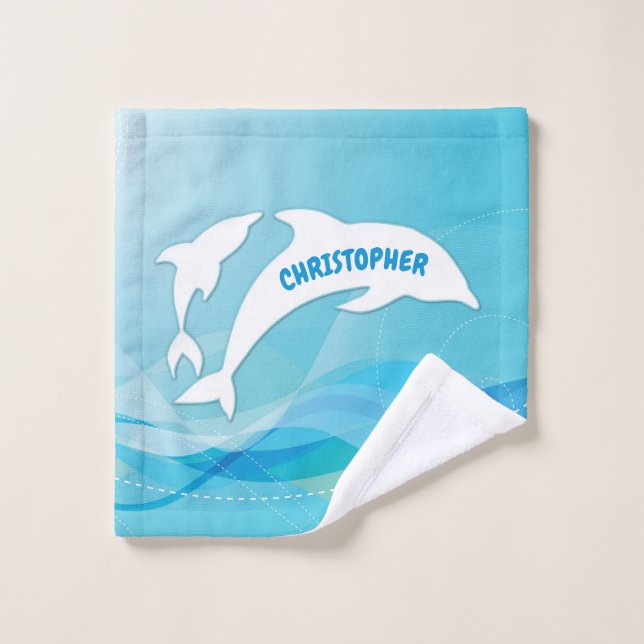 Dolphin Leaping in Ocean Personalised Wash Cloth (Wash Cloth)