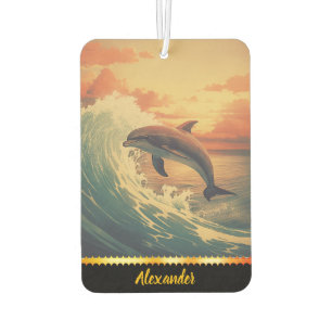 Dolphin leaps among colourful ocean waves car air freshener