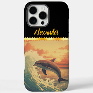 Dolphin leaps among colourful ocean waves iPhone 16 pro max case